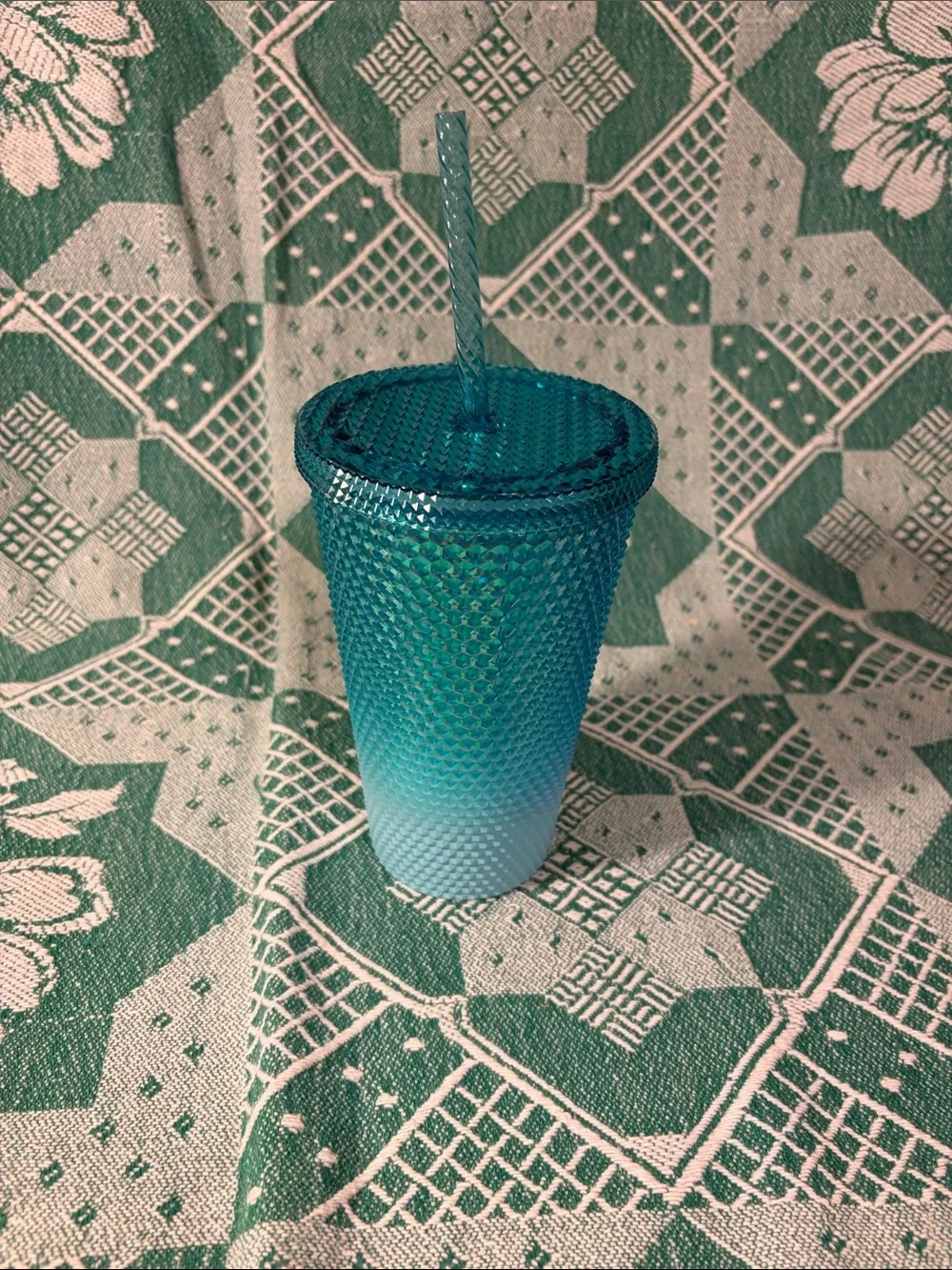 16 oz Starbucks Blue Teal Ombré Studded Cold Cup with Straw